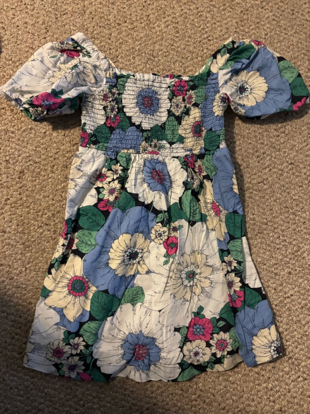Gap Kids Floral Puff-Sleeve Girls' Dress in Blue, Green & White